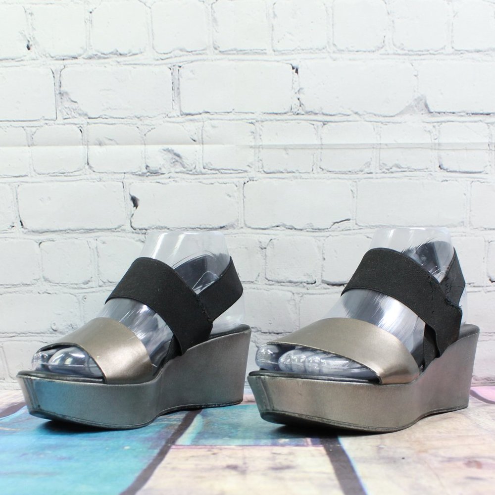 Casuccio & Scalera Black Bronze Leather Slingback Wedge Sandals Size US 9 - Picture 2 of 9